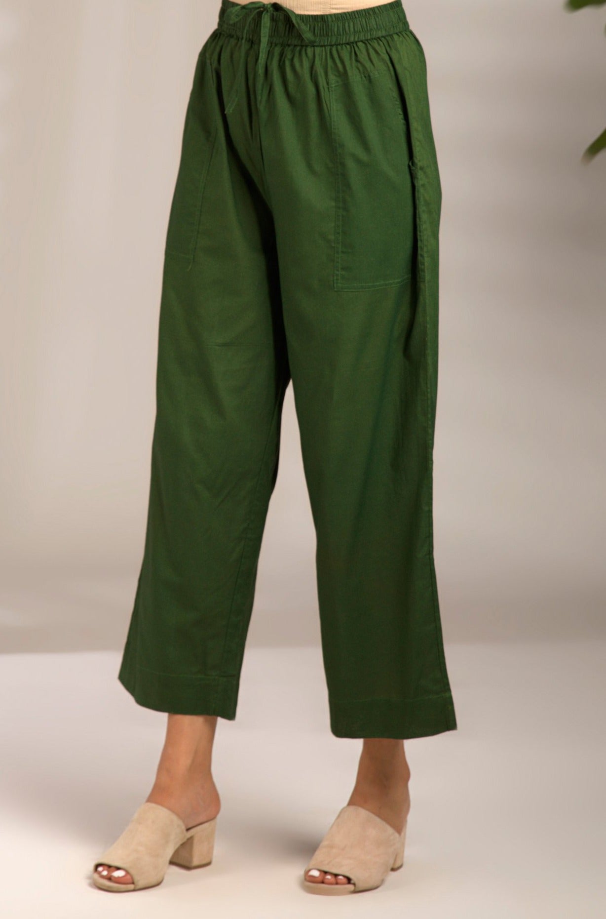 comfort fit cotton pants - forest green
