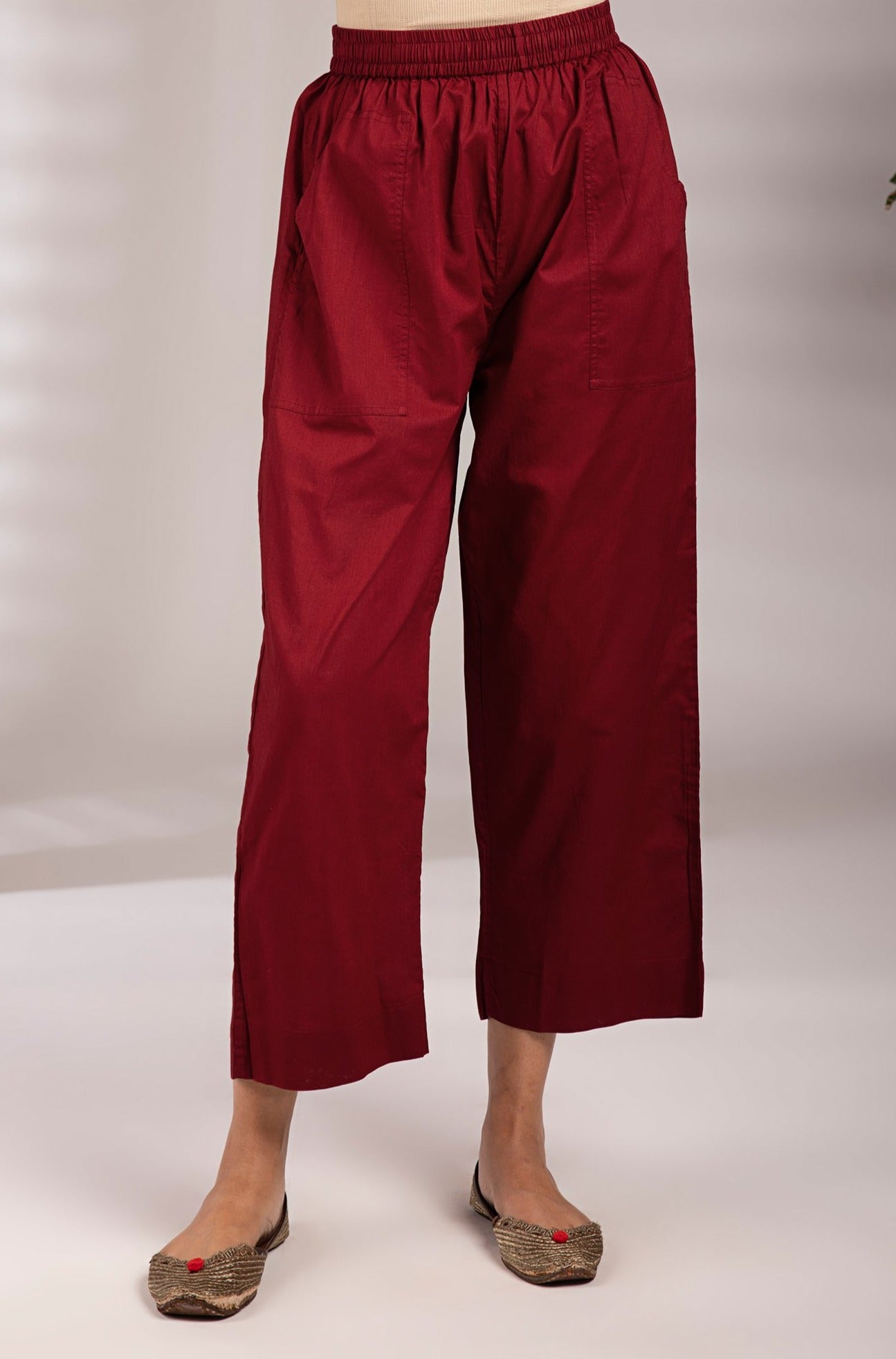 comfort fit cotton pants - maroon