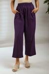 Comfort fit cotton pants - purple woven cotton
