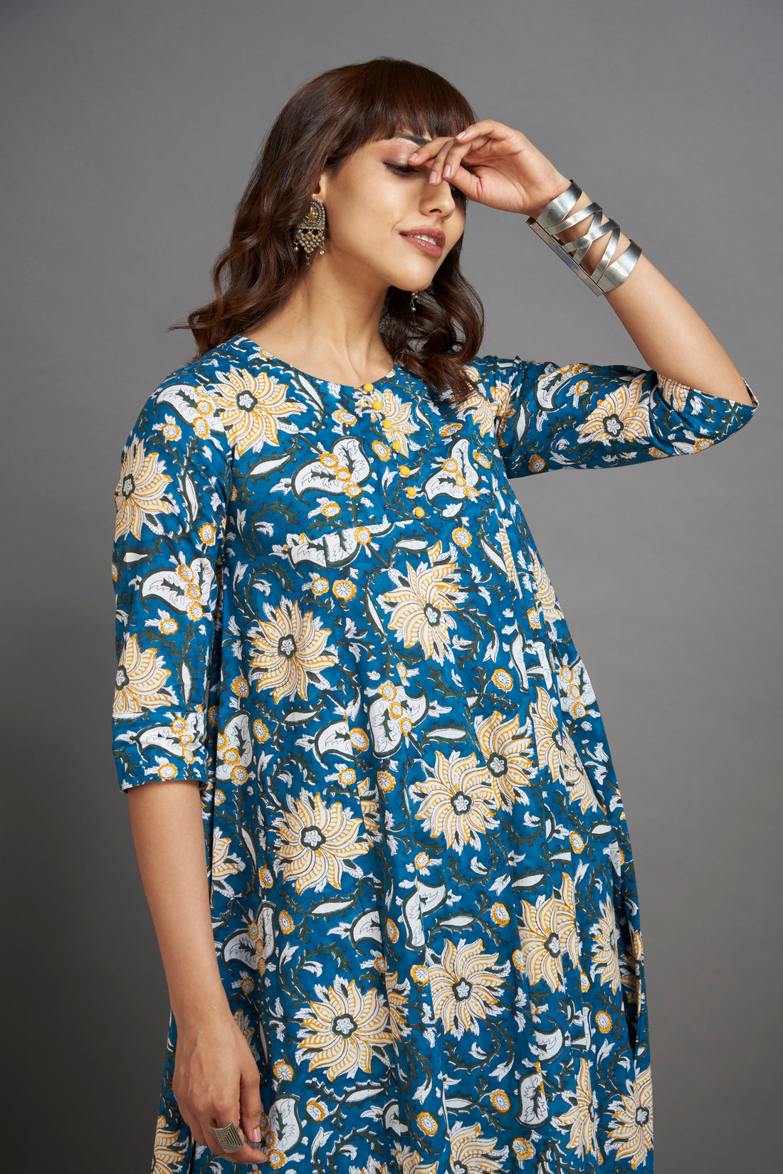 elegant anarkali - glorious peacock & bloomquist dahlia