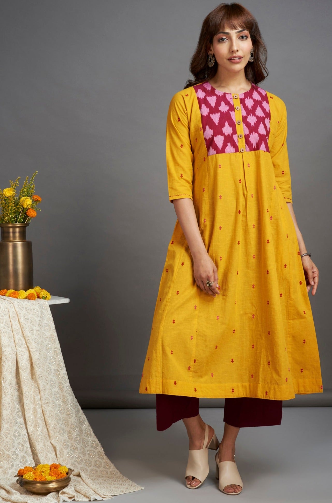 kalidaar kurta - gladiolus yellow & rasberry pink
