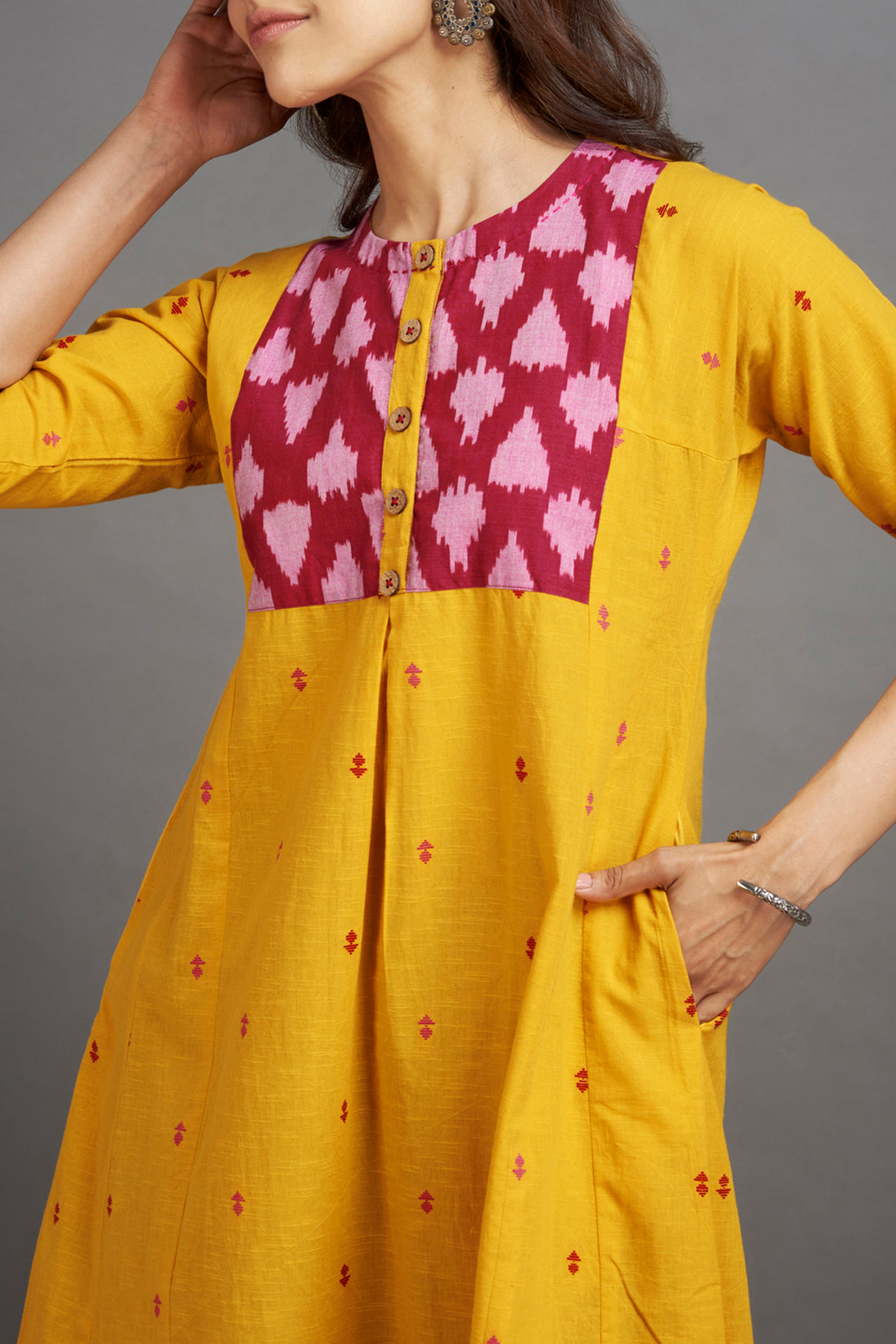 kalidaar kurta - gladiolus yellow & rasberry pink
