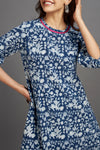 peasant sleeve dress - indigo bloom & carnation pink