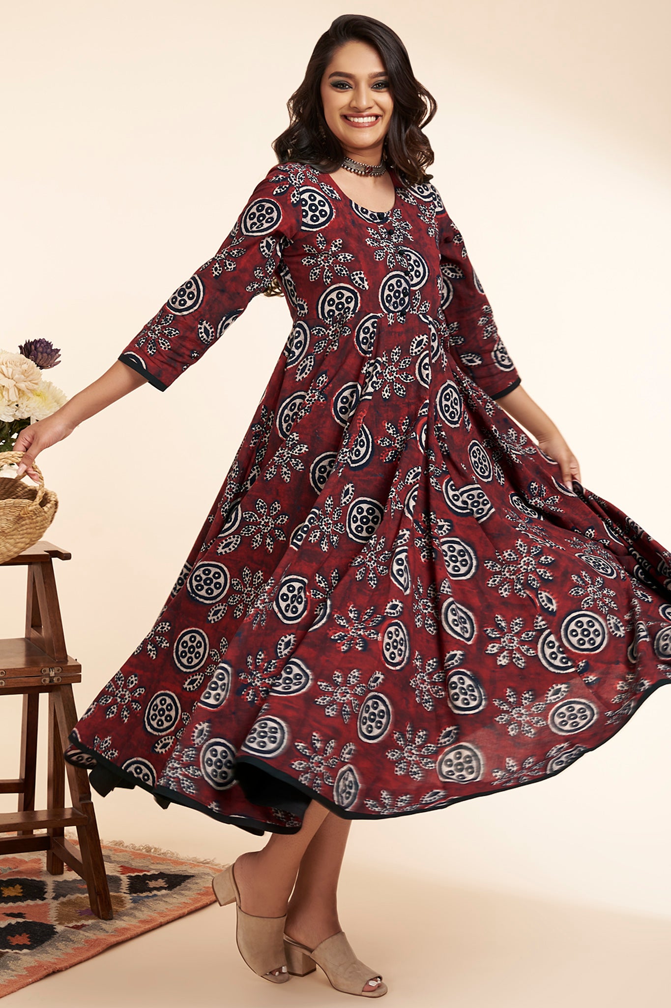 long swirl dress - splendid madder & persian garden