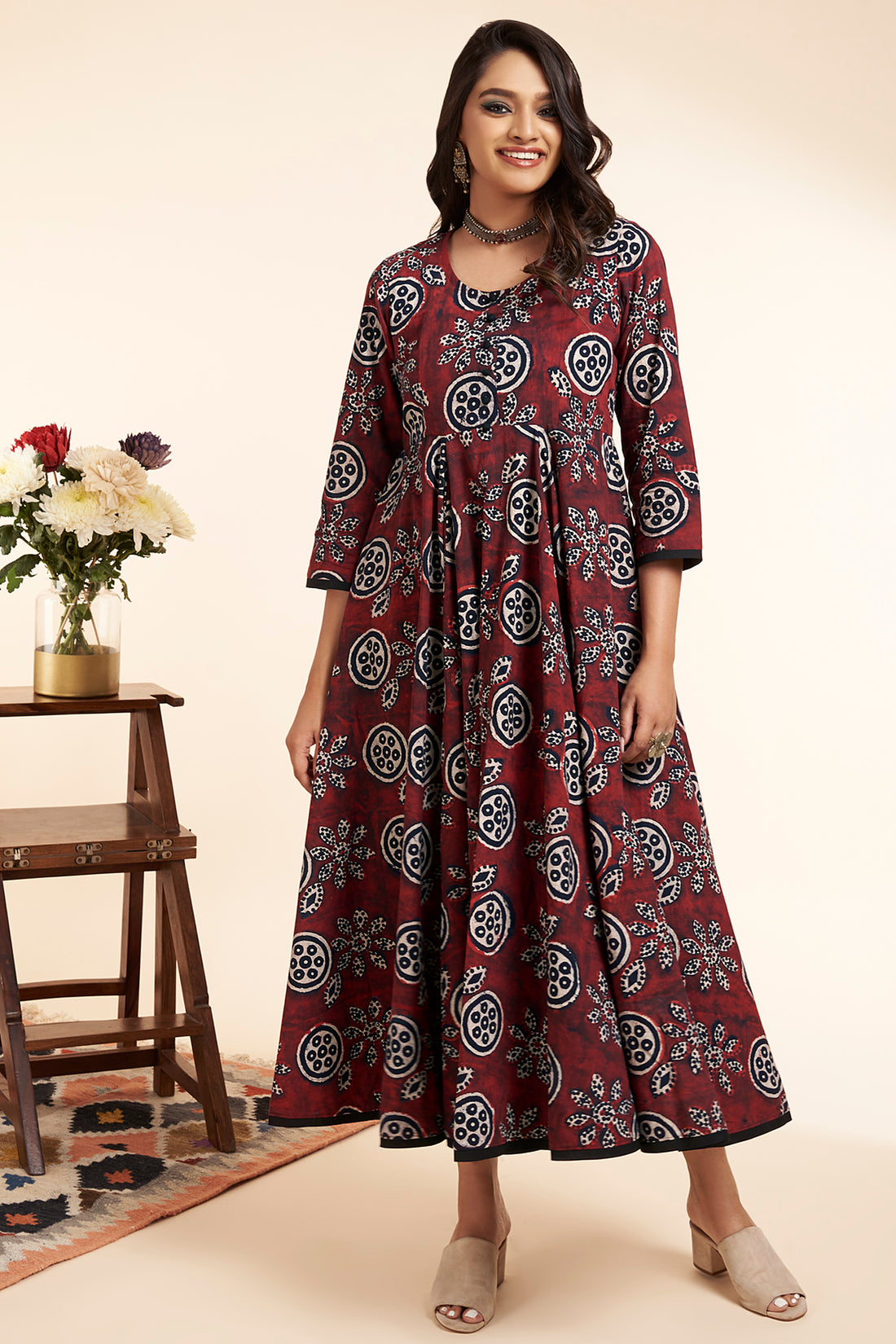 long swirl dress - splendid madder & persian garden