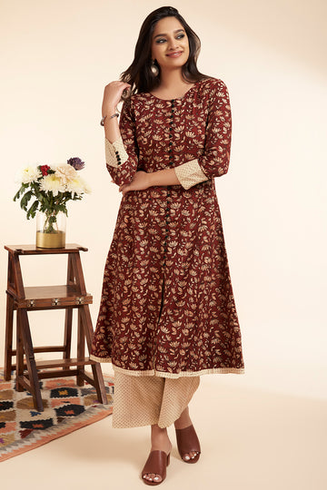 pop potli anarkali - sumptuous maroon & lotus lake
