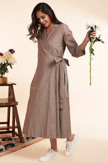 trench dress with belt - tarnished copper & serene vibes