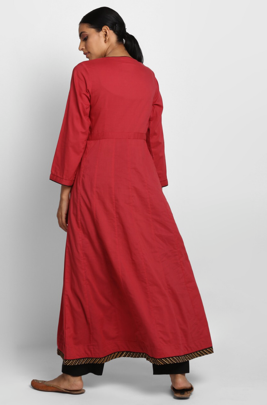 Raspberry pink Anarkali with Black Red Bagru Pintuck Yoke