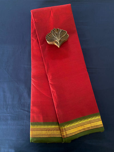 chettinad cotton saree - pinkish red & gold border