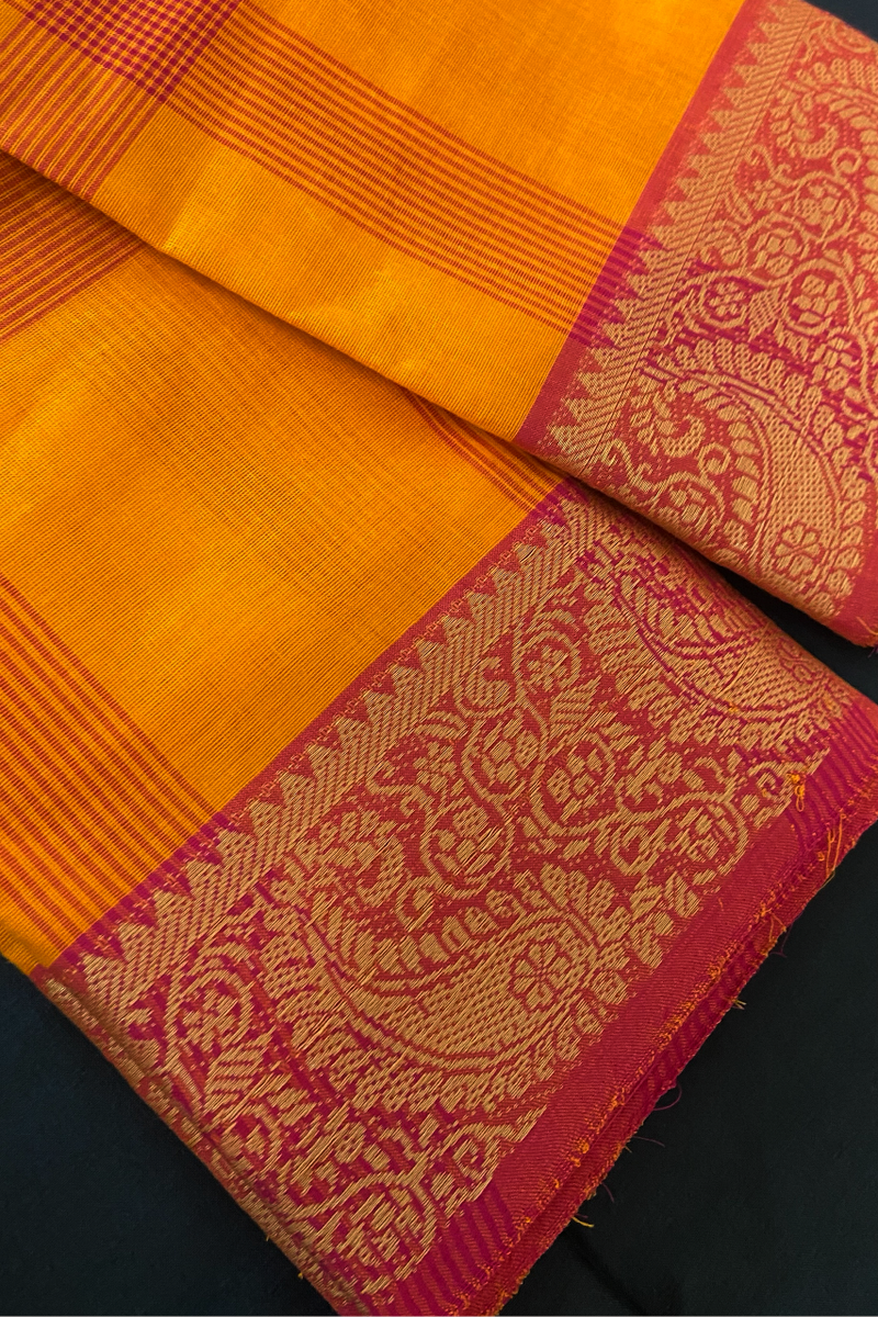 chettinad cotton saree - sunset yellow & big checks
