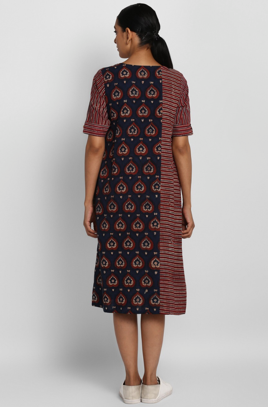 Indigo Red with stripes pocket shift dress