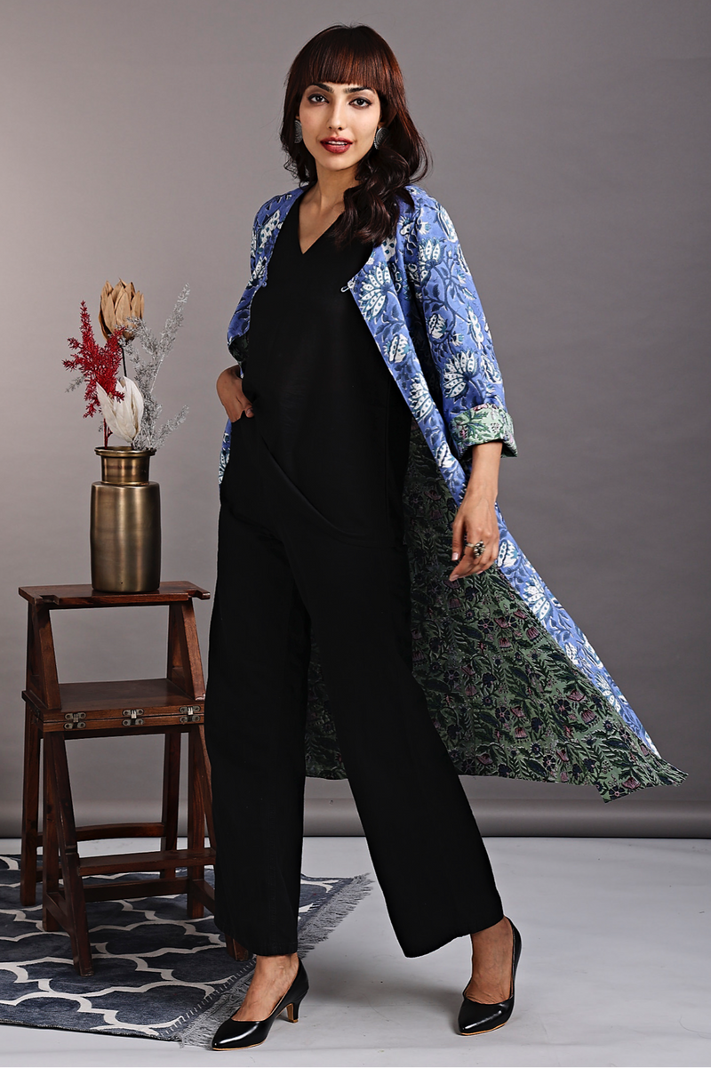 Floral Burst  & Stripes Reversible Choga (only jacket)