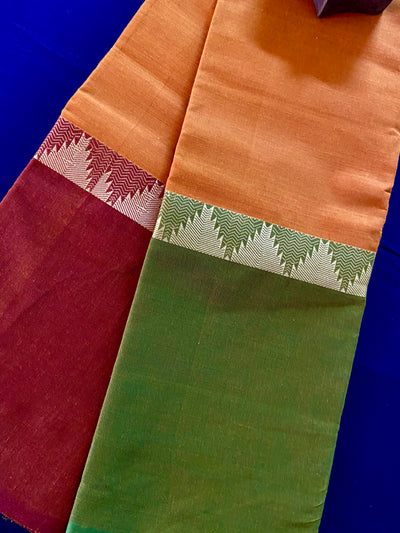 chettinad cotton saree - yellow orange & dual big border