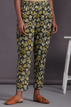 elasticated printed narrow trouser - ebony & daffodils