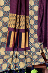 patchwork applique saree - marsala stripes & rhubarb motifs
