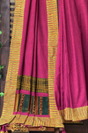patchwork applique saree - magenta lake & drops of yellow