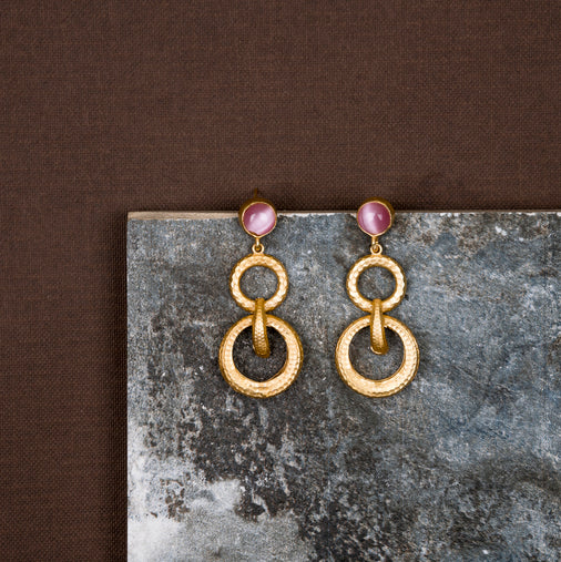 jewelry - berserk - Gold Plated Rose Quartz Double Loop Danglers